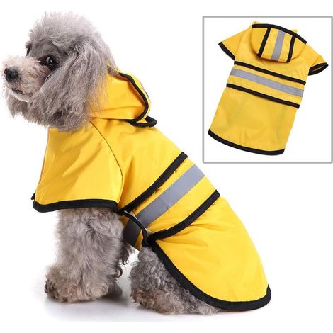 Réfléchissante Manteau Chien Pluie avec Capuche Manteau imperméable légère réglable Poncho pour Petite Moyenne et Grande Taille Chiens,Jaune,S