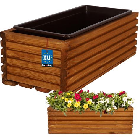 Jardinière de jardin en bois KOTARBAU® pour terrasse avec insert en chêne 44 x 20 cm
