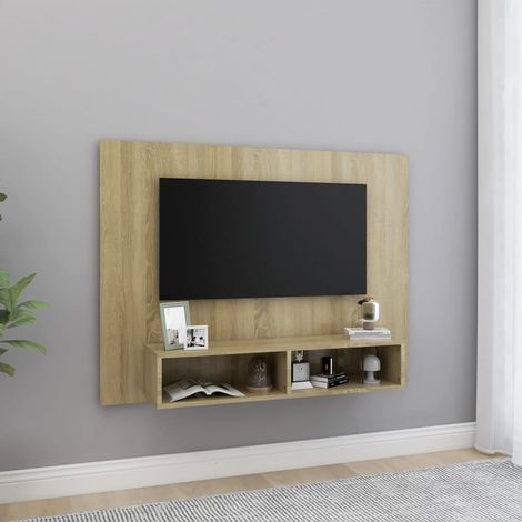Meuble TV mural pour Salon - Armoire TV Chêne Sonoma 120x23,5x90 cm Aggloméré BV659011 - BonneVie (1/5)