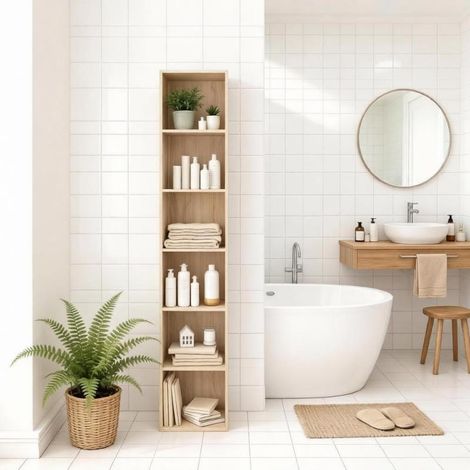Étagère de rangement pour salle de bain, étagère cubique haute, bibliothèque, étagère cubique de bureau, étagère à plantes (uniquement avec bibliothèque) (1/5)