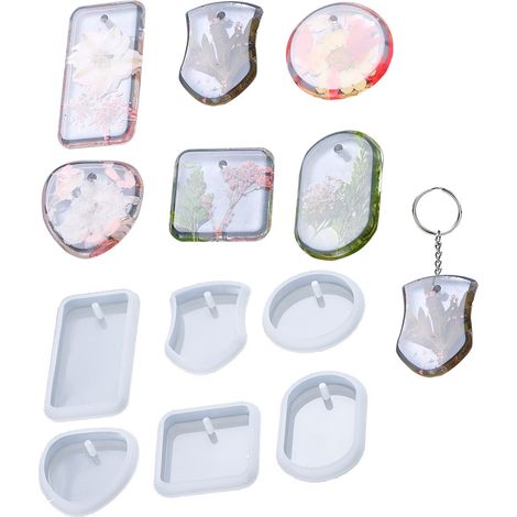 Lot de 6 moules en résine à forme brillante pour porte-clés faits main. Moule en silicone pour pendentif/étiquette ronde.