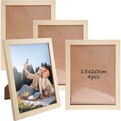 4 Pièces Cadres Photo,15x20cm Photo en Bois avec Passe-partout (1/5)