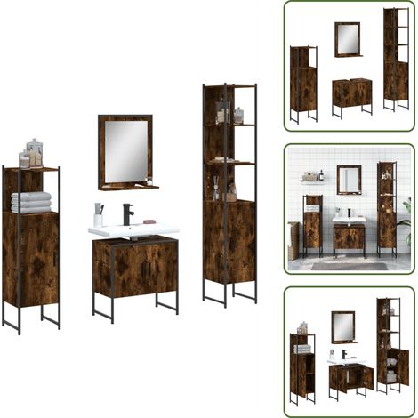 Specchio da bagno - vidaXL Set Mobili da Bagno 4 pz Rovere Fumo in Legno Multistrato - Ripiano portaoggetti
