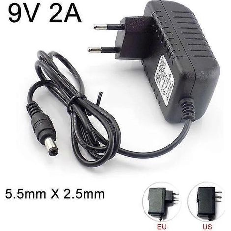 Adaptateur secteur 9V 2A AC vers DC, compatible avec les bandes lumineuses LED et les systèmes de surveillance CCTV, 100-240V. (1/5)