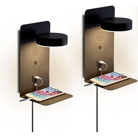 Applique Murale Intérieur LED Intelligente contrôle vocal avec port USB 12W Dimmable 3 Température de Couleur Lampe Murale chevet moderne avec interrupteurs Rotation à 330 degrés Feux de chevet