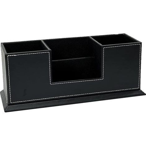 Organiseur de bureau à 4 compartiments - Porte-stylos double - Rangement pour cartes, stylos, crayons et téléphones portables - Bureau (1/4)