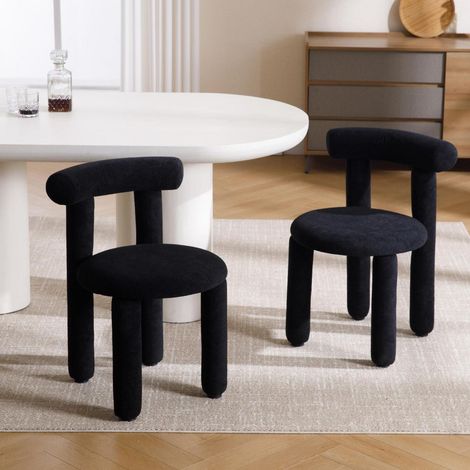 Küchenstühle 2er Set Kunstfell Esszimmerstühle ohne Armlehne modern gepolstert schwarz (1/5)