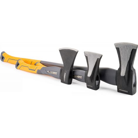 Set de 3 haches pour coupe précise – Manches antidérapants 31/32/73,5 cm – Lames affûtées pour bois dur – Poids total 600/1000/2000 g – Powermat