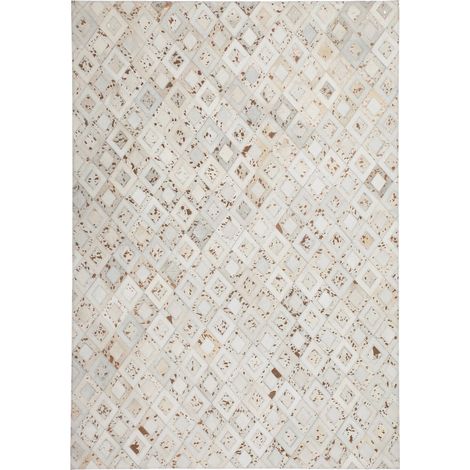Tappeto in pelle Dazzle avorio e cromo con effetto metallico (1/4)