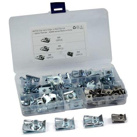 80 Pcs Carénage Spire Vitesse Clips Pince Fixation Vis Écrous Kits, U Écrou Carénage Printemps Carrosserie Garniture Panneau Moto Vélo U Clips Vitesse Attaches Vis Autotaraudeuse Vis Clips M4、M5、M6、M8 (1/5)