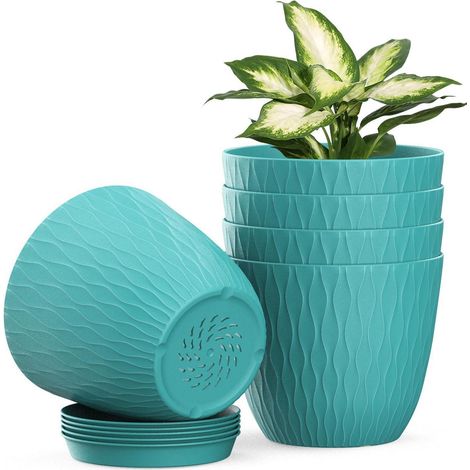 5er Set Blumentöpfe mit Bewässerungssystem 15.3cm Dunkelgrün (1/5)