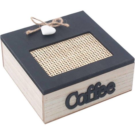 Scatola in abete e rattan "Coffee", 17X17H7 cm (kit da 3) (1/2)