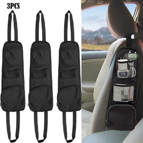 Set di 3 organizer per sedile auto, composto da una borsa laterale multi-tasca e tasche a rete multifunzionali, adatte a contenere cellulari, portafogli, occhiali, ecc., ideale per berline, SUV e cami