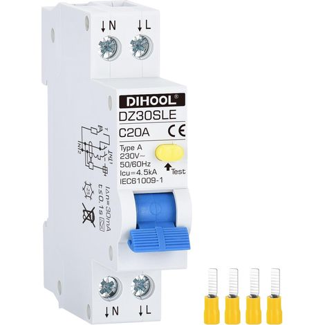20A 1P+N largeur 18mm 30MA type A 230V/AC disjoncteur de courant résiduel interrupteur fusible automatique (1/5)