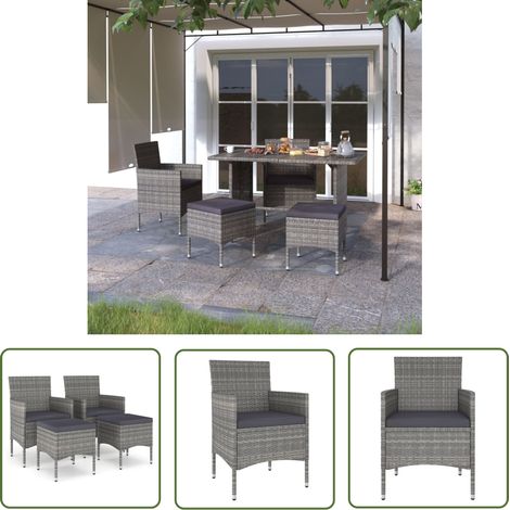 The Living Store Jeu de chaise et tabouret de jardin 4 pcs Résine tressée Gris - Chaises De Jardin - Tabourets De Jardin - Mobilier De Jardin - Résine Tressée - Chaise Pliante (1/5)