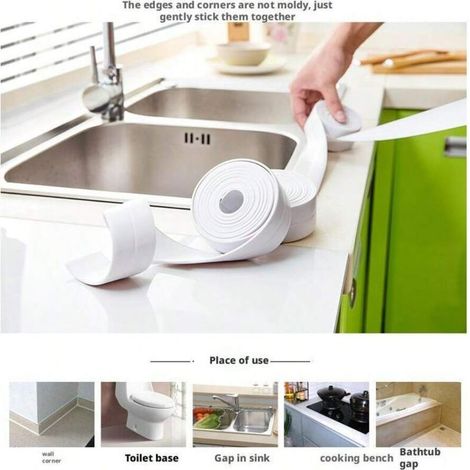 6 Rouleaux ruban adhésif épais imperméable et anti-moisissures 22mm large 3.35m long Forte adhérence pour joint étanche salle de bain cuisine angles murs protection humidité (1/4)