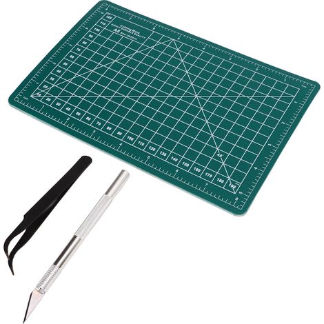 Couteau de précision et tapis de découpe format A5, imperméable, à lame en acier, auto-cicatrisant et à usage multiple, avec pince à épiler. (1/5)