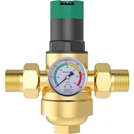 1/2 Pouce Reducteur de Pression Eau, Limiteur de Pression Avec Manometre Pression Eau Et Filtre à Mailles, RéDucteur de Pression D'Eau En pour Robinets D'Irrigation de Jardin de Chauffage au Gaz (1/5)