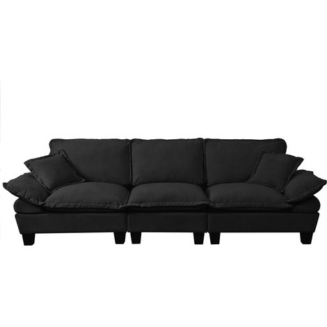 CHICFURN Sofá de 3 plazas 264x85x90 cm en chenilla negra, para espacios pequeños, montaje sencillo (1/5)