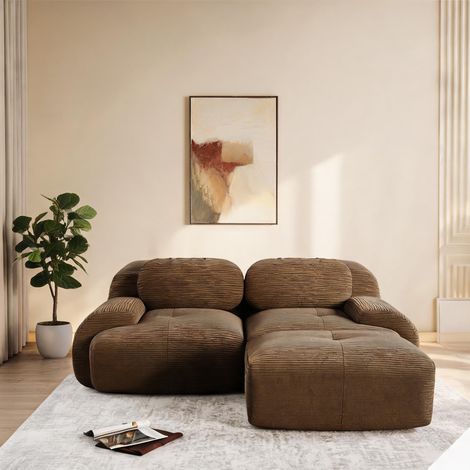 Canapé d'angle en velours côtelé marron 208 x 178 cm en corduroy (1/5)