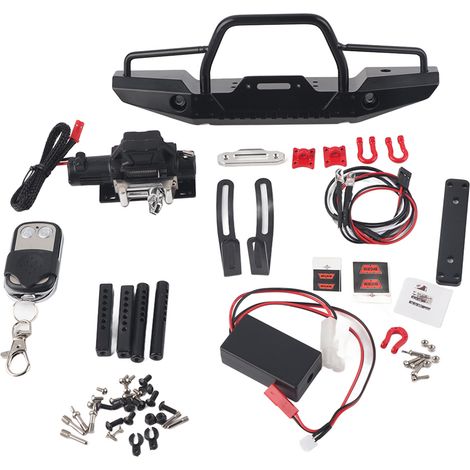 Pare-chocs avant métal avec 2 LED, télécommande treuil, compatible TRX4 SCX10 voiture RC (1/5)