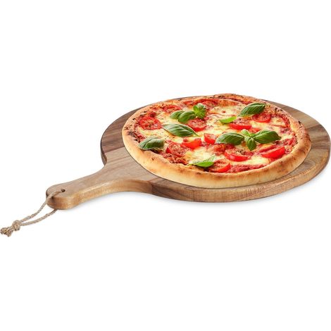 Tabla para servir pizza de madera de acacia con asa, grande (1/5)