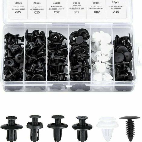 Clips de fixation intérieure pour automobile – 100 pièces, 6 modèles différents, plastique résistant, pour panneaux, portes et garnitures (1/4)