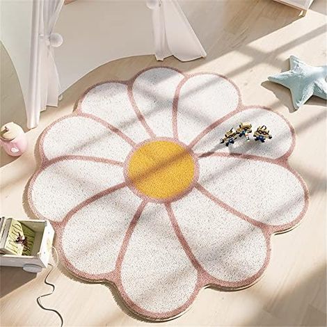 JSSEVN - Tapis Rond pour Chambre d'enfant, Doux Tapis en Forme de Fleur Mignonne Shaggy Antidérapant Tapis de Décoration pour Chambre à Coucher, Salon (80cm) (1/5)