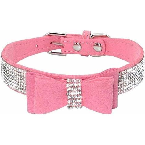 Hundehalsband mit Strasssteinen (rosa, Größe S) - Fei Yu