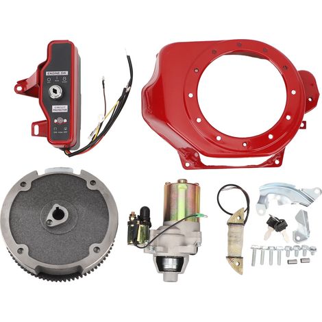 Kit de démarrage électrique : interrupteur de démarrage plus souple, démarreur, allumage et couvercle de volant moteur pour Honda moteurs 4 temps GX160, GX200 de 5,5 CV et 6,5 CV