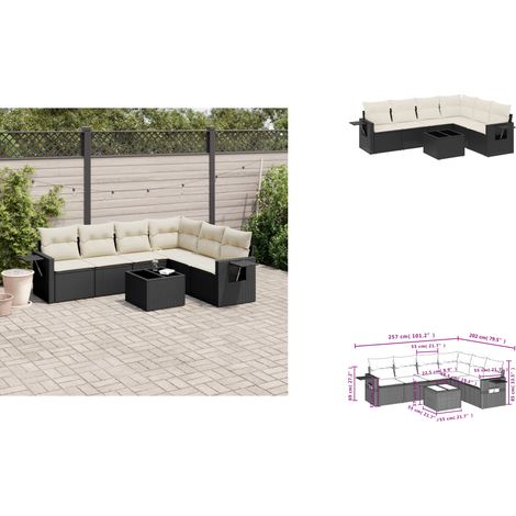 7-tlg. Garten-Sofagarnitur mit Kissen Schwarz Poly Rattan - Gartenmöbel - Outdoor Möbel - Lounge Set - Rattan Gartenset - Sofasatz (1/3)