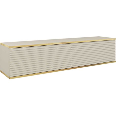 Meuble TV Avec Lamelles Beige, 135 x 32 x 30 cm, Push to Open (1/5)
