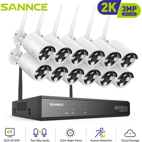 SANNCE Sistema de seguridad inalámbrico NVR CCTV de 8 MP y 10 canales con cámara WiFi de 3 MP y audio bidireccional IP66 (1/5)