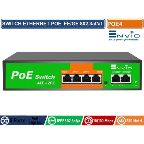 6 PORTE 100MBPS POE SWITCH IEEE 802.3AF 4 PORTE POE + 2 UPLINK RJ45 PORT PER IP TELECAMERA (1/3)