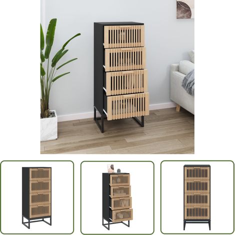 The Living Store Buffet haut noir 40x30x95 cm bois d'ingénierie - Buffet Design - Meuble Rangement - Armoire Moderne - Commode Noire - Mobilier Salon (1/5)