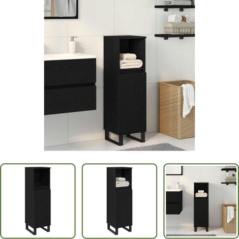 Waschtisch Schrank - Badezimmerschrank mit Tür Schwarz Eichen-Optik 30 x 30 x 100 cm (1/5)
