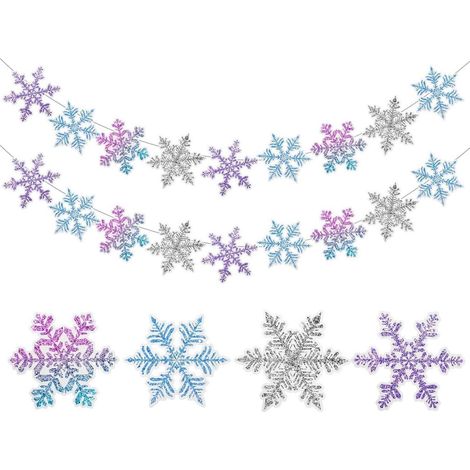 Schneeflocken Girlande 2 Stück für Geburtstag & Weihnachten, Winter Deko