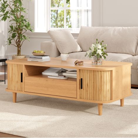 Credenza 100/50/35 cm effetto legno naturale con 1 cassetto e 2 ante a serrandina (1/5)