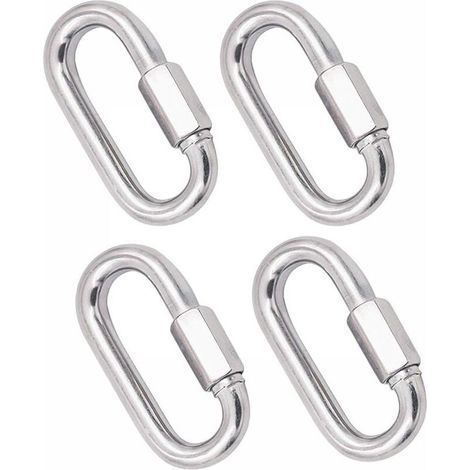 4 Pièces Mousqueton en Acier Inoxydable Robuste, M8 304 Verrouillage Rapide à Vis, Quick Link Keychain Buckle pour la Maison, Le Camping, l'escalade, la Randonnée, Les Voyages,500KG Capa