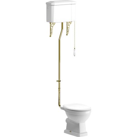 Signature Aphrodite Complete High Level Toilet with Brushed Brass Fittings (inc White Acrylic Seat) (1/3)