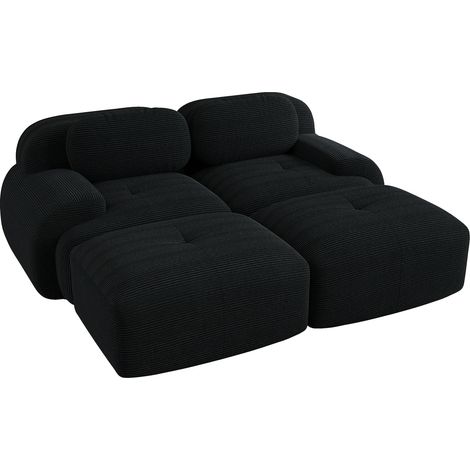 Sofá modular de 2 plazas en tejido de pana negro, sin estructura, con chaise longue (1/5)