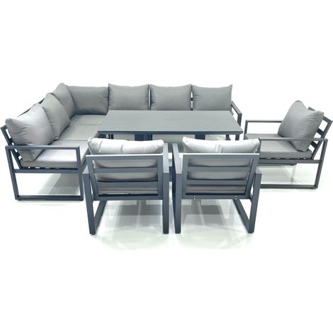 Fimous Aluminum Outdoor Garden Furniture Set Corner Sofa 3 Chairs Adjustable Rising Lifting Dining Table Sets Dark Grey (1/5)