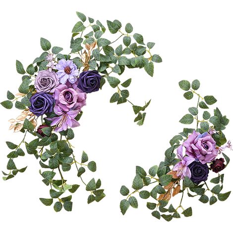 Hochzeitsdekorationsset mit künstlichen Rosen und Pfingstrosen zur Begrüßung der Gäste, Hochzeitsbögen und Türstürzen (lila). (1/2)