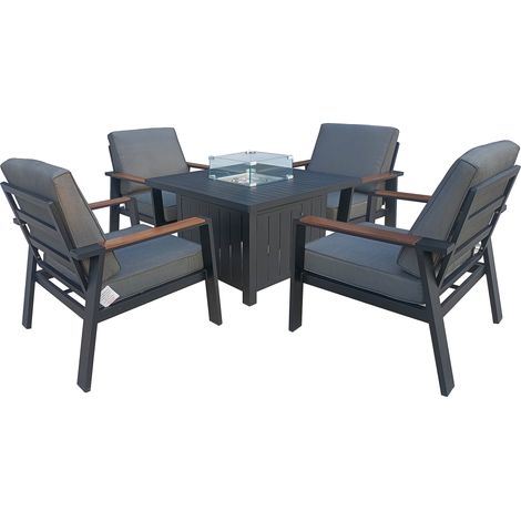 4 Seater Aluminum Patio Firepit Dining Set - 4 Armchair