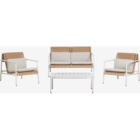 SKLUM Gartenset mit 2-Sitzer-Sofa, 2 Sesseln und Couchtisch aus Aluminium und synthetischem Rattan Duroli Gardenia Weiß                                  