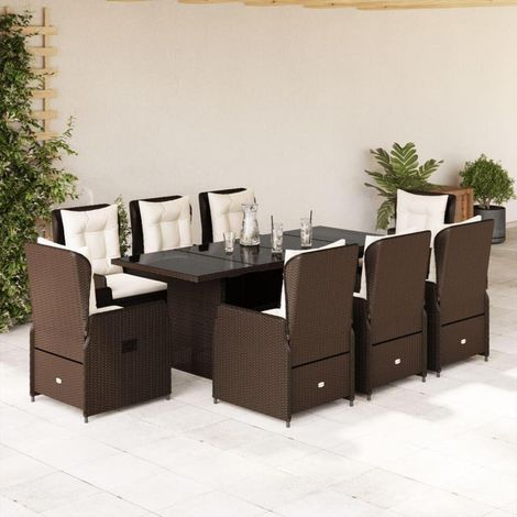 Polyrattan Gartenmöbel Set 6 Personen Tisch 6 Hochlehner Stühle Beige (1/5)