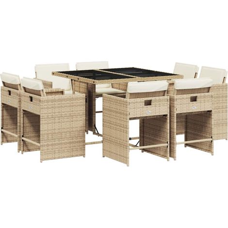 Maison Exclusive - Set comedor de jardín 9 pzas con cojines ratán (1/5)