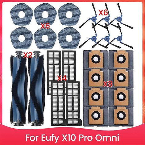 Kit d'accessoires pour aspirateur robot Eufy X10 Pro Omni : rouleau principal, brosse latérale, filtre, lingette de nettoyage, sac à poussière. (1/5)