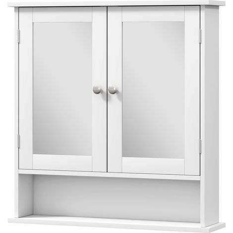 kleankin Armadietto Bagno Pensile 2 Ante a Specchio e Ripiano Aperto Bianco (1/5)