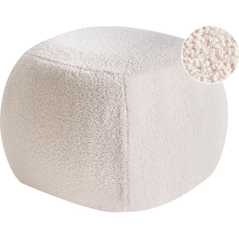 Puf redondo con patas de bouclé otomana reposapiés mullido sala de estar blanco crema Barron (1/5)